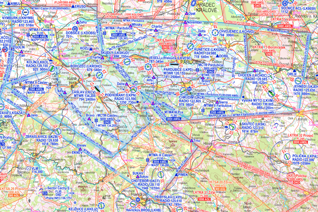 Mapa VFR 1 : 500 000 v Databázi letišť 2021