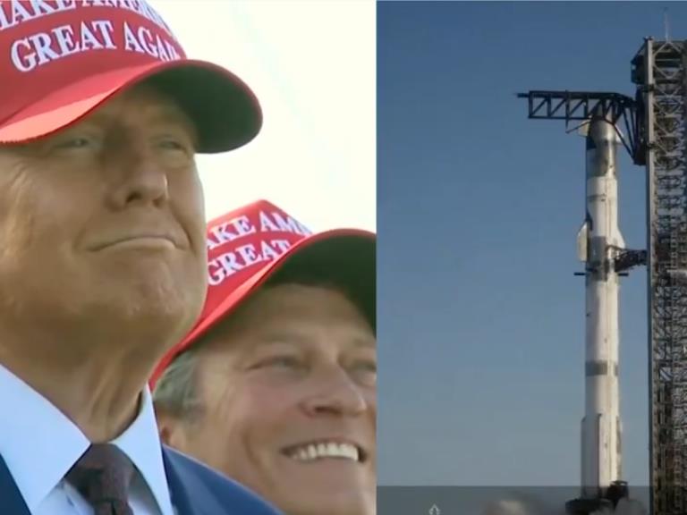 Donald Trump na Starbase sledoval start Starship 06 (credit: SpaceX)