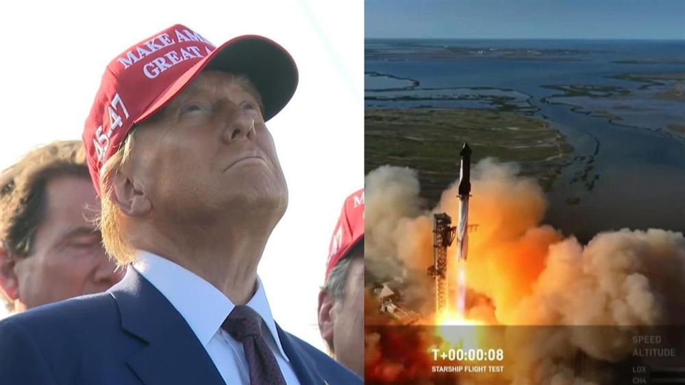 Donald Trump sleduje start Starship (Zdroj: Sky News)