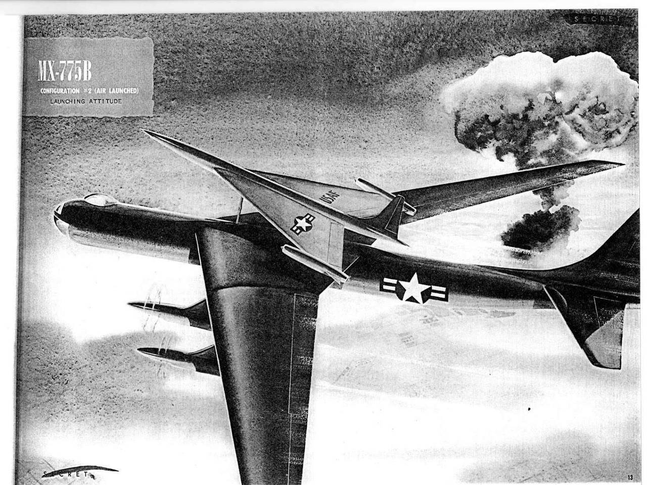Představa letu Convairu B-36 s okřídlenou střelou